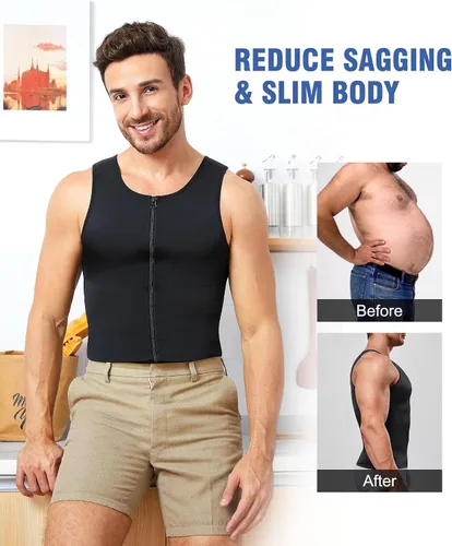 Vista 4 de Eleady Compression Shirts for Men Zipper Vest Body Shaper Slimmer Undershirts