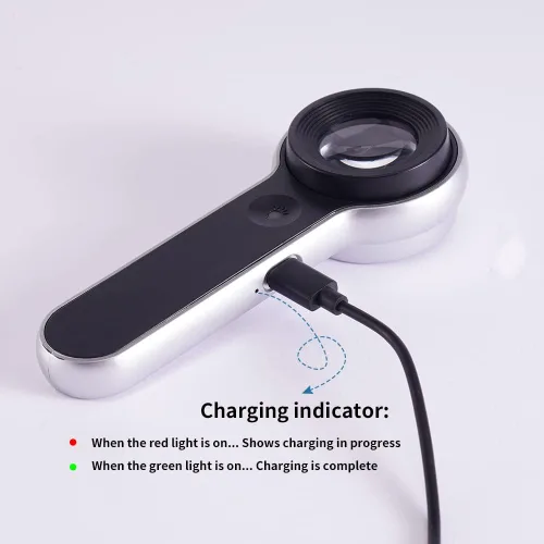Vista 5 de Lupa recargable iluminada de 60 veces con lentes de doble revestimiento, iluminación LED/UV, diseñada para la identificación de joyas