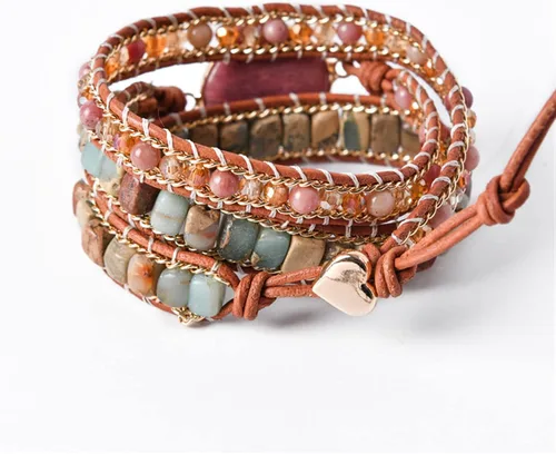 Vista 6 de YGLINE - Pulsera de piedra natural para mujer, de cinco partes, hecha a mano, color azul, bohemia