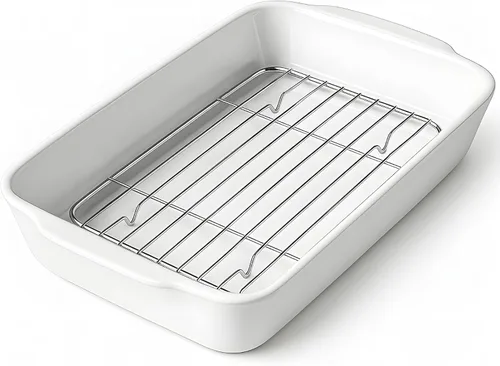 Vista 10 de HOMBENE - Cacerola blanca de 1.2 cuartos de galón, bandeja para lasaña para horno, utensilios para hornear, pequeña fuente de cerámica para hornear