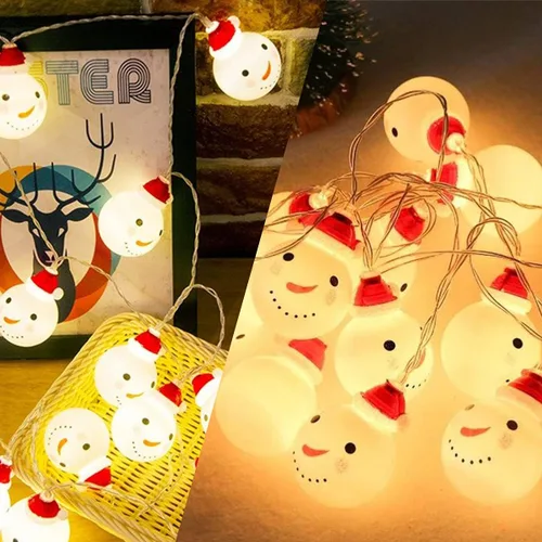 Vista 7 de Luces de cadena de Navidad 10 piezas Luces de cadena de muñeco de nieve Impermeables Luces de hadas de Navidad Alimentadas por batería Decoración