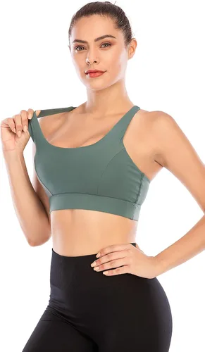 Vista 33 de Brasieres deportivos para mujer, con relleno, tipo camiseta sin mangas, sexis, con espalda cruzada, de alto impacto, largos, ideales para practicar