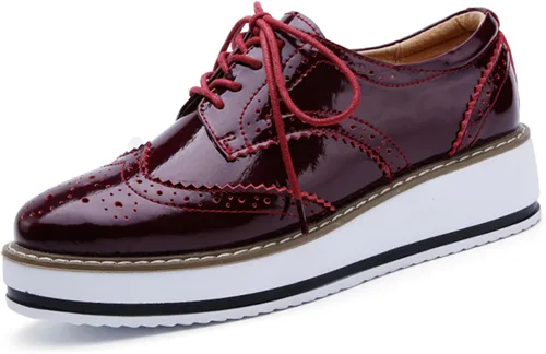 Vista 13 de DADAWEN - Zapatos con cintas tipo Oxford, con plataforma, para mujer, punta cuadrada Albaricoque