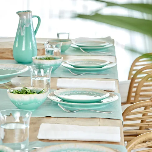 Vista 3 de Casafina Plato de cerámica de cerámica de 11 pulgadas, colección Taormina, aguamarina, apto para microondas y lavavajillas, acristalamiento seguro