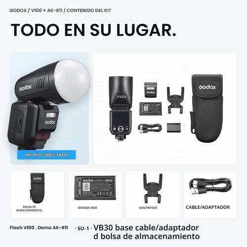 Vista 12 de Godox V100 S para cámara Sony 100Ws TTL Flash con difusor de cúpula AK-R11