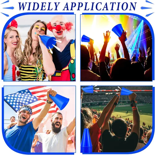 Vista 4 de Woanger 24 piezas de megáfono de animación para fiestas de animaciones deportivas, megáfono de plástico para actividades de partidos deportivos Azul