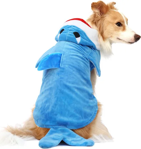 Vista 11 de NACOCO Disfraz de tiburón para perro, ropa para mascotas, abrigo de vacaciones de Halloween, sudadera con capucha para gatos y perros (azul, XS)