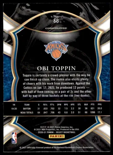 Vista 2 de 2020-21 Select Obi Toppin RC Concourse Level #68 Blue