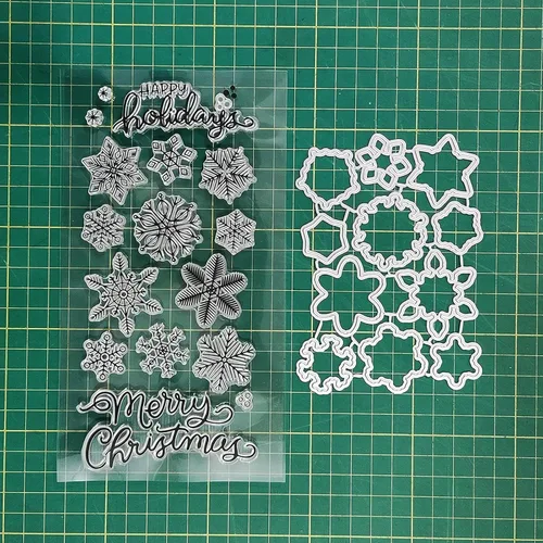 Vista 4 de Juego de sellos y troqueles transparentes de copos de nieve de Navidad para hacer tarjetas, plantillas de corte para álbumes de recortes, álbum