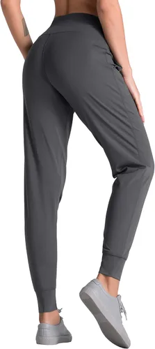 Vista 4 de Dragon Fit Pantalones deportivos para mujer con bolsillos, cintura alta, entrenamiento, yoga, pantalones de chándal cónicos, pantalones de descanso