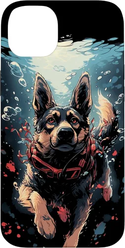 Vista 14 de iPhone 16 German Shepherd Dog Diving Swimming Underwater Case