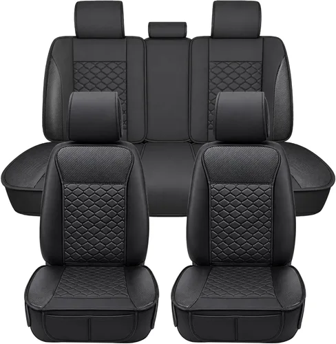 Vista 18 de Elantrip Fundas para Asiento de Coche de Cuero, Protector de Asiento de Coche para Mujeres, Compatible con Airbag, Funda de PU con Patrón de Beige