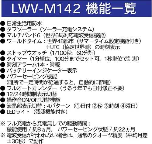 Vista 5 de Casio Wave Ceptor Solar MULTIBAND6 Reloj LWA-M142-4AJF importación de Japón