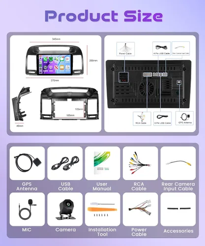 Vista 9 de Radio para Toyota Camry 2000 2001 2002 2003 2004 2005 2006 4 Núcleo 4G+64G Android 15 Estéreo de Coche con Carplay Inalámbrico Android Auto