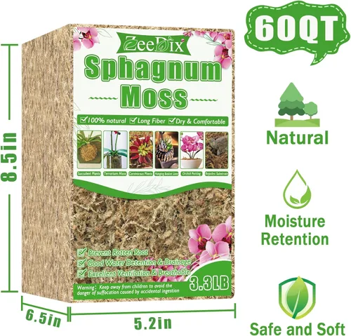 Vista 2 de ZeeDix 1.5 kg de musgo premium de turba sphagnum a granel, fibra larga seca para orquídeas, musgo de turba sphagnum para plantas