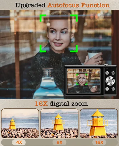 Vista 4 de Cámara digital, cámara de vlogging 4K para cámaras de enfoque automático de YouTube para fotografía con zoom digital de 16X, cámara digital compacta