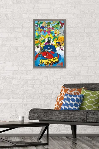 Vista 2 de Trends International Marvel Comics Spider-Man - Póster animado de pared de los años 90, 22.4 pulgadas de largo x 14.7 pulgadas, versión enmarcada