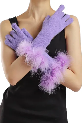 Vista 21 de Sahabowi Guantes de cuero para clima frío Manopla de lana cálida de invierno para mujeres