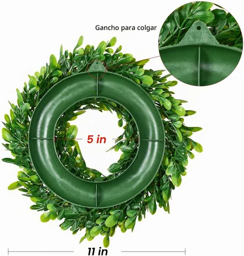 Vista 7 de Lvydec Paquete de 2 coronas artificiales de boj – Mini corona verde de 11 pulgadas para decoración de pared, ventana, mesa