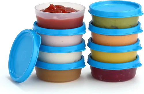 Vista 16 de Recipientes para condimentos con tapas, paquete de 8 unidades, 1.3 onzas. Recipiente para aderezo para ensalada para llevar, pequeños recipientes
