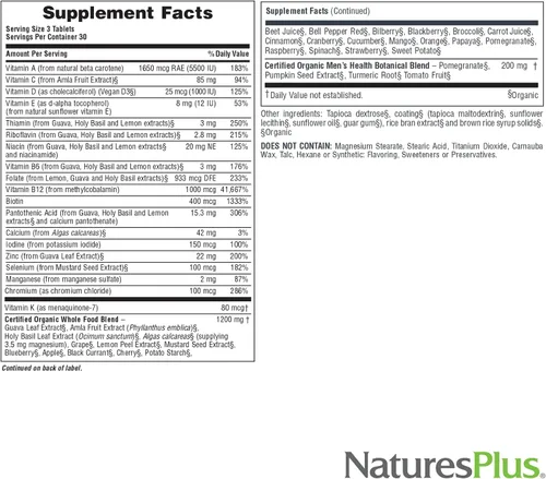Vista 5 de Nature 's Plus – Fuente de la vida Jardín Orgánico de los hombres Multi, 90 Vegan tabletas