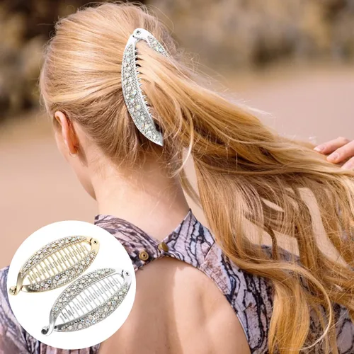 Vista 8 de FRCOLOR 4 pinzas para el cabello con forma de pez, peines de resina con diamantes de imitación para el cabello, pinzas para cola de caballo