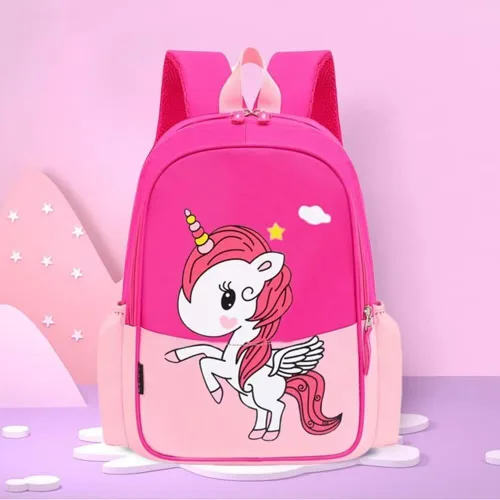 Vista 2 de Mochila de viaje para niños y niñas de preescolar con diseño de dibujos animados, ligera, fresca y bonita, con bolsa de almuerzo, Unicornio rosa M