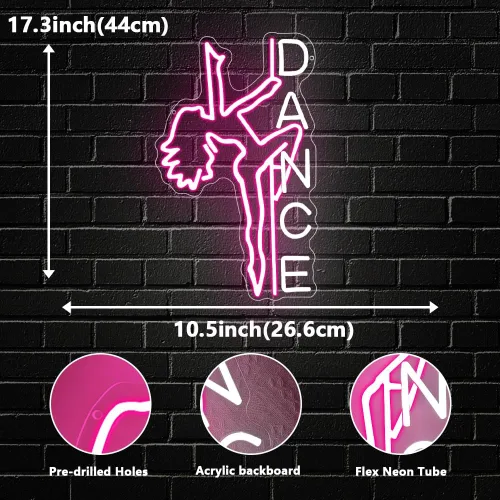 Vista 3 de Letrero de neón de baile, letrero de luz LED rosa para decoración de pared, telón de fondo sexy para bar, dormitorio, club, fiesta, hombre, cueva