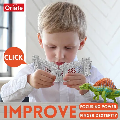 Vista 6 de Oriate 12 piezas Mini Figuras de Dinosaurios para Niños de 3-5 y 5-7 años, juego de captura y escape del mundo de los dinosaurios, incluye 6 vallas