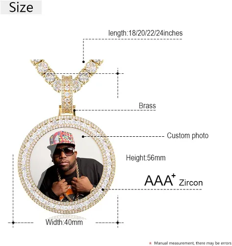 Vista 6 de YIMERAIRE - Cadena y dije con fotografía personalizada, joya estilo hip hop, unisex