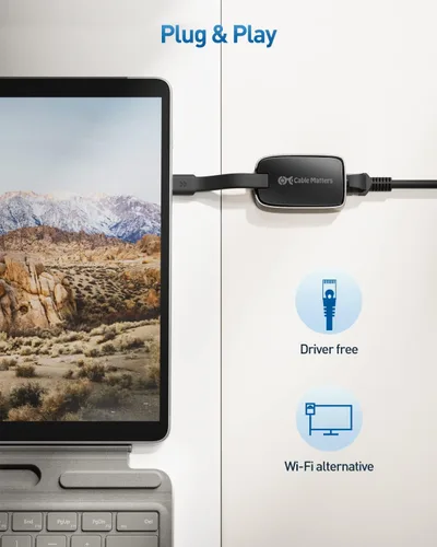 Vista 5 de Cable Matters Adaptador USB C a Ethernet Gigabit, compacto de 1000 Mbps / 1 Gbps Thunderbolt 4 a RJ45 Ethernet adaptador - Thunderbolt 4, USB4