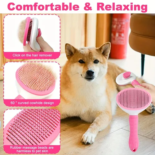 Vista 5 de 10 in 1 Pet Grooming Kit Dog Cat Self Cleaning Slicker Brush Set with Nail Clipper File Flea Comb Finger Toothbrushes for Small Pets