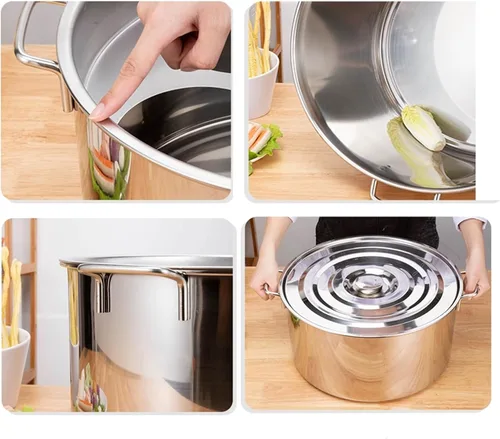 Vista 4 de UTOYA Stainess - Olla de acero para pasta con insertos, olla de cocina con divisor y colador, olla de inducción resistente, inducción, cerámica