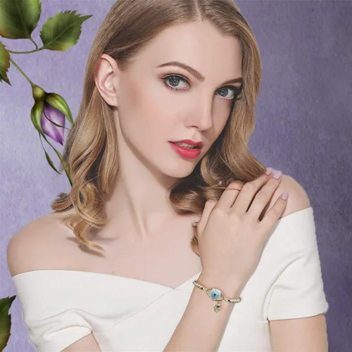Vista 4 de LJWVX Pulsera de cuentas chapada en oro de 0.157in para mujer, ajustable, trenzada, mano de Hamsa para protección