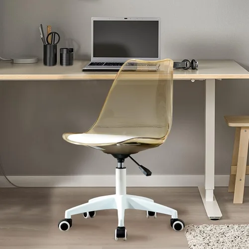 Vista 9 de Silla de escritorio transparente, Silla de oficina en casa de plástico, Silla giratoria de plástico para oficina, hogar, maquillaje, espacio