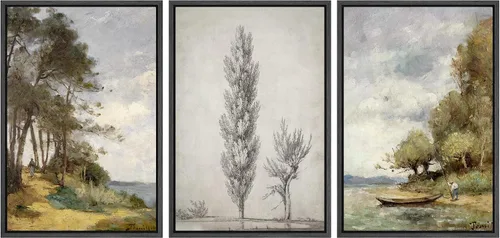 Vista 117 de Ashbrook Set de Arte de Pared en Lienzo Enmarcado, Naturaleza, Horizonte de Playa Nebulosa, Ilustraciones de Área Silvestre, Bellas Artes, Paisaje