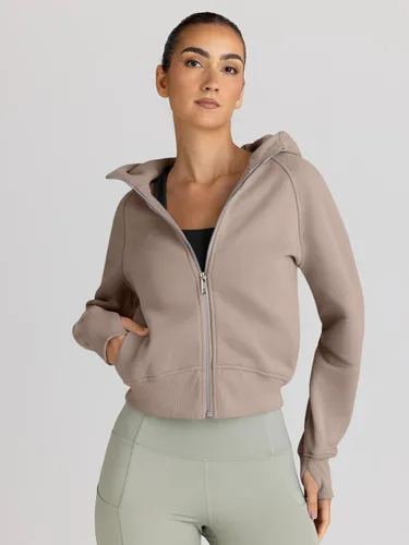 Vista 2 de Trendy Queen - Sudaderas con capucha y cremallera para mujer, sudaderas cortas de vellón, trajes de otoño, estilo informal, cómodas, Y2K, ropa