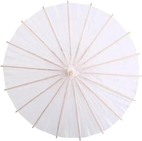 Vista 7 de Paraguas de papel blanco, paraguas de papel decorativo, paraguas de papel de pintura a mano para boda, fiesta nupcial, decoración de escenario, foto