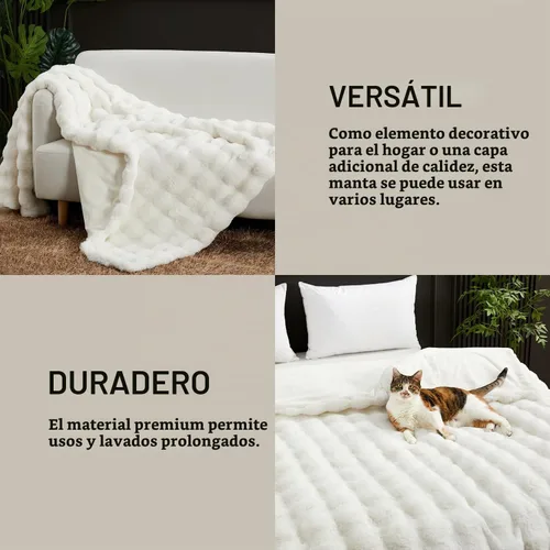 Vista 4 de SAPHREAS Manta de piel sintética para sofá, manta mullida de burbujas para sofá, cama, sala de estar, decoración, regalo suave y acogedor