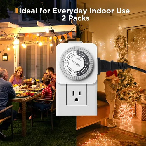 Vista 7 de G-Homa Temporizadores para Tomas Eléctricas, Temporizador Mecánico Enchufable para Interiores de 24 Horas, Intervalos de 30 Minutos, Ciclo Diario