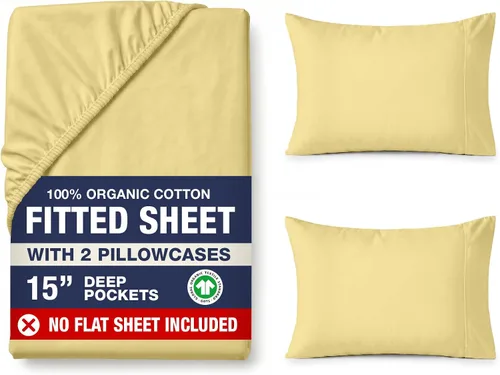 Vista 37 de LANE LINEN - Sábana bajera tamaño individual 100% algodón orgánico y 1 funda de almohada, tejido de percal suave, transpirable, apta para colchones