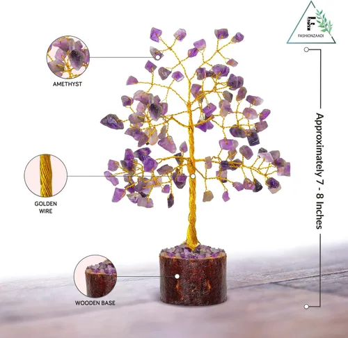 Vista 2 de FASHIONZAADI Árbol de dinero bonsái de amatista, árbol de dinero de cristal Feng Shui, piedras preciosas de chakras, cristales curativos de buena