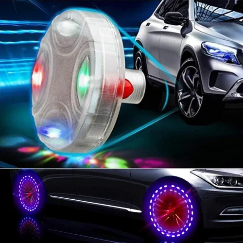 Vista 5 de Luces para neumáticos de rueda de automóvil, 4 piezas LED solares para boquilla de rueda de automóvil, luz de tapa de válvula de aire con sensores