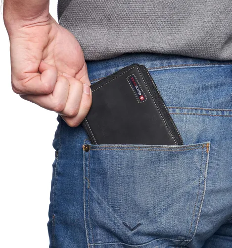 Vista 4 de Alpine Swiss Logan - Cartera plegable con cremallera para hombres o mujeres, caja fuerte RFID, viene en una caja de regalo