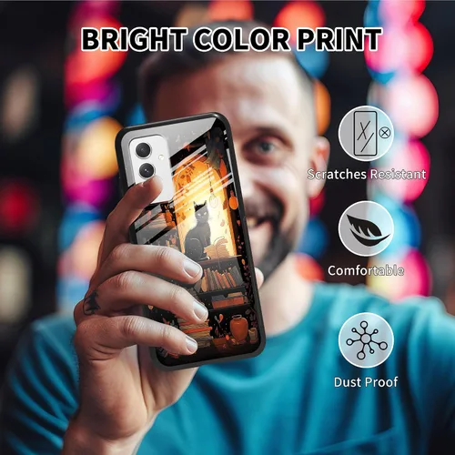 Vista 4 de Funda para Galaxy A14 con protector de pantalla + soporte de diseño de estanterías de gato, funda para teléfono para Samsung Galaxy A14, a prueba