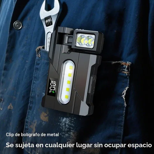 Vista 4 de Mini linterna de 1200 lúmenes, súper brillante, 3 modos, mini linternas planas de bolsillo LED, recargable, portátil, ABS, pequeña luz LED doble