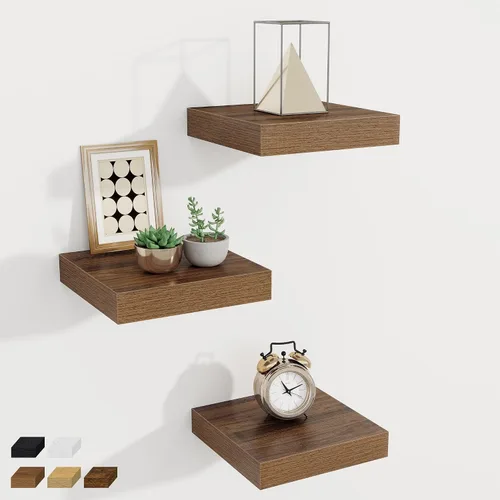Vista 25 de Fun Memories Pequeños estantes flotantes para pared, estantes cuadrados de pared de 8 pulgadas con soportes invisibles, estantes negros para baño