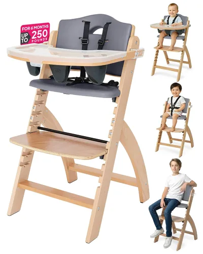 Vista 11 de Silla alta de madera con bandeja, de Abiie Beyond La solución de asiento perfecta para tu hijo como silla alta para comedor