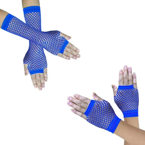 Vista 13 de Guantes de red para mujer, mangas largas de red de pesca para trajes Emo Punk 12 pares de guantes de red largos y cortos