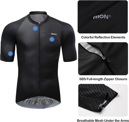 Vista 3 de Maillot de ciclismo para hombre, manga corta, cremallera completa, con 3 bolsillos traseros